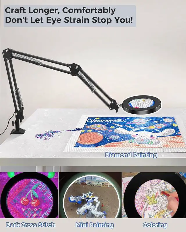 Alt view image 7 of 7 - NOEVSBIG Magnifying Glass Desk Lamp with 3-Section Swing Arm and Big Clamp, Magnifying Glass with Light and Stand, 10X Wide Desk Magnifier Light for Reading/Office/Crafting/Close Work