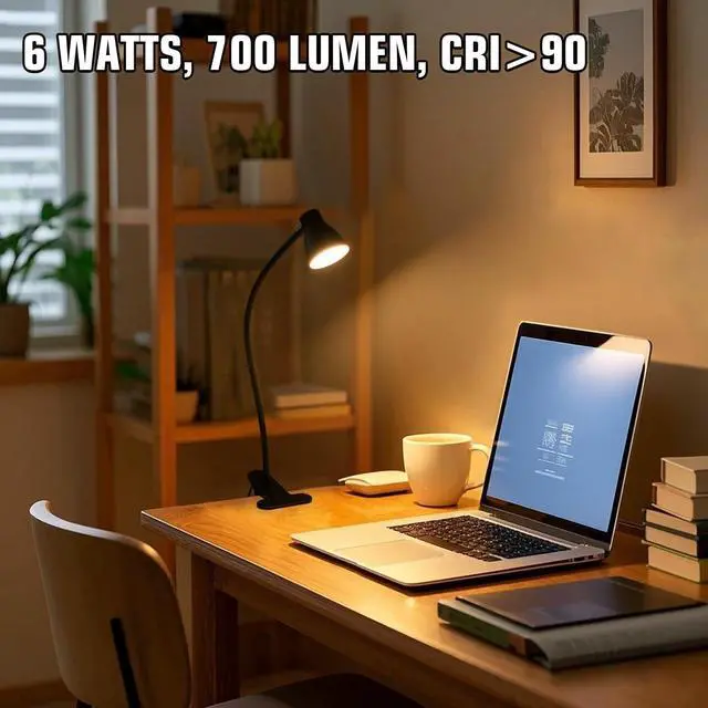 Alt view image 6 of 7 - CRI 90+ Eye-Care Clip Light for Reading, 6W Small Clamp Lamp for Desk, Flexible Gooseneck Clip Lamp for Bed Headboard with 3 Color Modes & 10 Brightness(Adapter Include)