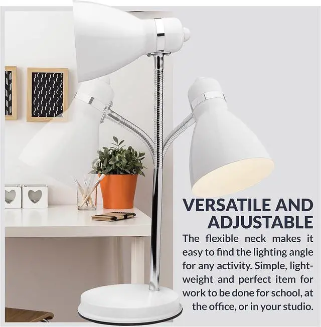 Alt view image 6 of 7 - Newhouse Lighting Oxford White Metal Flexible Classic Goose Neck Design Desk or Table Lamp for Office or Bedroom Use
