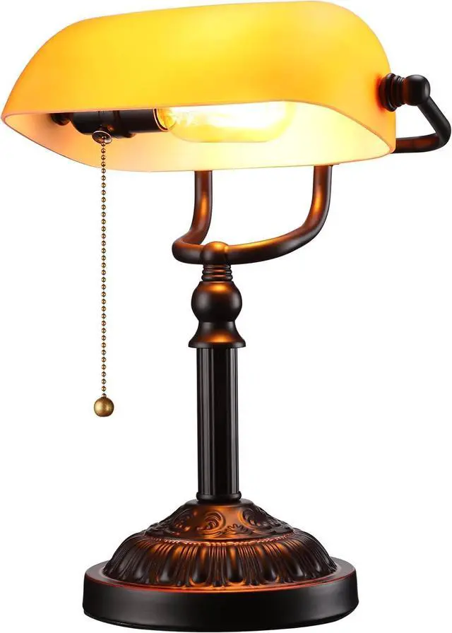 Main image of TORCHSTAR Amber Glass Bankers Desk Lamp with Pull Chain, E26 Base | Retro Weighted Base, Antique Traditional Library Lamp for Office Study Room, Bulbs not Included