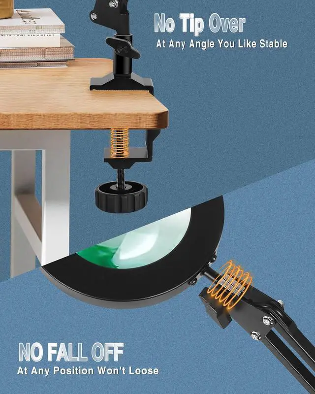 Alt view image 6 of 7 - NOEVSBIG Magnifying Glass Desk Lamp with 3-Section Swing Arm and Big Clamp, Magnifying Glass with Light and Stand, 10X Wide Desk Magnifier Light for Reading/Office/Crafting/Close Work