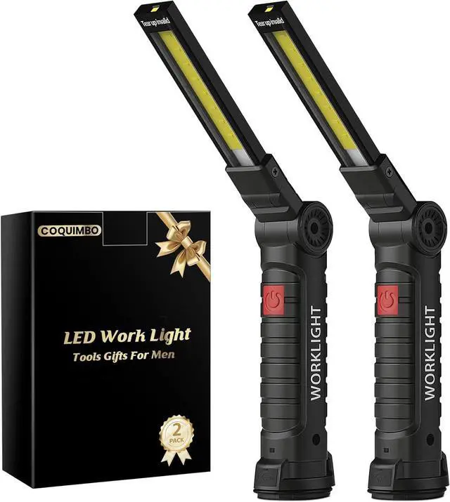 Main image of Coquimbo Tool Fathers Day Dad Gifts for Men Him Husband, Rechargeable LED Work Light BBQ Grill with Magnetic Base Hook, 360° Rotate Mechanic Flashlight Mens Easter Birthday Gifts (2 Pack Black)