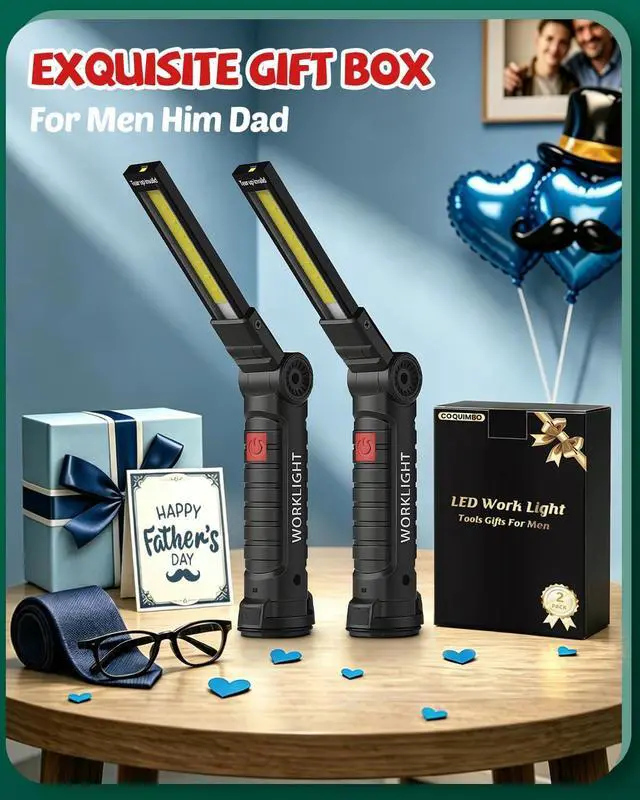 Alt view image 3 of 7 - Coquimbo Tool Fathers Day Dad Gifts for Men Him Husband, Rechargeable LED Work Light BBQ Grill with Magnetic Base Hook, 360° Rotate Mechanic Flashlight Mens Easter Birthday Gifts (2 Pack Black)