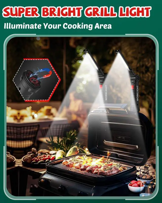 Alt view image 5 of 7 - Coquimbo Tool Fathers Day Dad Gifts for Men Him Husband, Rechargeable LED Work Light BBQ Grill with Magnetic Base Hook, 360° Rotate Mechanic Flashlight Mens Easter Birthday Gifts (2 Pack Black)