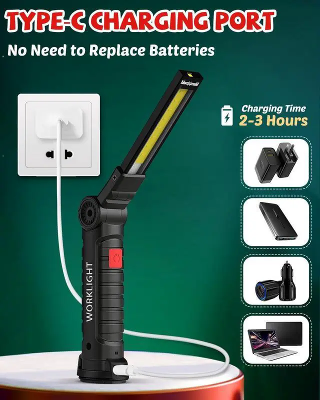 Alt view image 7 of 7 - Coquimbo Tool Fathers Day Dad Gifts for Men Him Husband, Rechargeable LED Work Light BBQ Grill with Magnetic Base Hook, 360° Rotate Mechanic Flashlight Mens Easter Birthday Gifts (2 Pack Black)