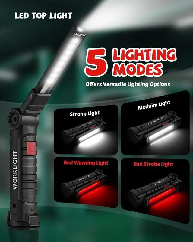 Alt view image 6 of 7 - Coquimbo Tool Fathers Day Dad Gifts for Men Him Husband, Rechargeable LED Work Light BBQ Grill with Magnetic Base Hook, 360° Rotate Mechanic Flashlight Mens Easter Birthday Gifts (2 Pack Black)