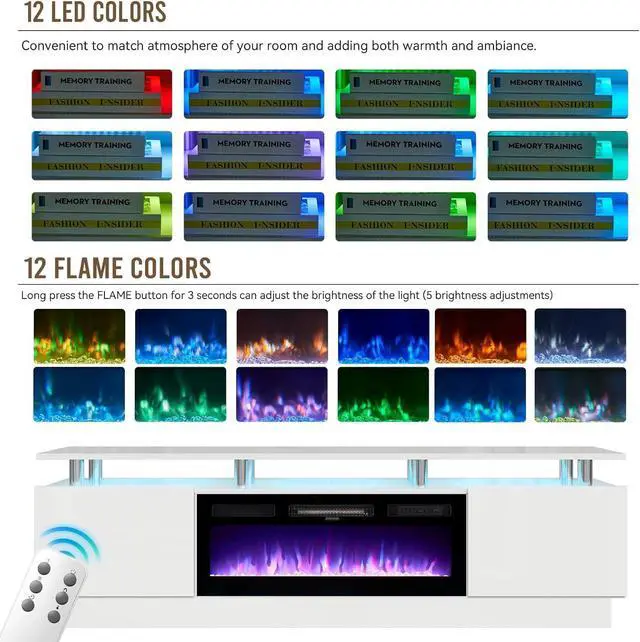 Alt view image 4 of 7 - oneinmil Fireplace TV Stand with 36" Electric Fireplace,LED Light Entertainment Center,2 Tier TV Console Stand for TVs Up to 80",Fireplace for The Living Room TV Stand,White