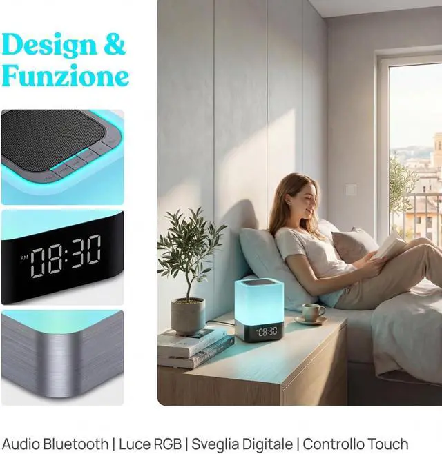 Alt view image 4 of 7 - Gallstep Night Lights Bluetooth Speaker, Alarm Clock Bluetooth Speakers Touch Sensor Bedside Lamp Dimmable Multi-Color Changing Bedside Lamp, MP3 Player, Wireless with Lights