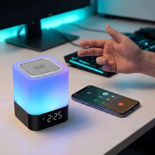 Alt view image 7 of 7 - Gallstep Night Lights Bluetooth Speaker, Alarm Clock Bluetooth Speakers Touch Sensor Bedside Lamp Dimmable Multi-Color Changing Bedside Lamp, MP3 Player, Wireless with Lights