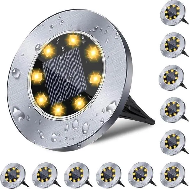 Main image of 4.6 Inch Diameter Solar Ground Lights, Waterproof Solar Garden Lights, Outdoor Garden Waterproof Bright in-Ground Light, Landscape Lighting for Pathway,Yard,Lawn,Patio,Walkway (12 Pack Warm Light)