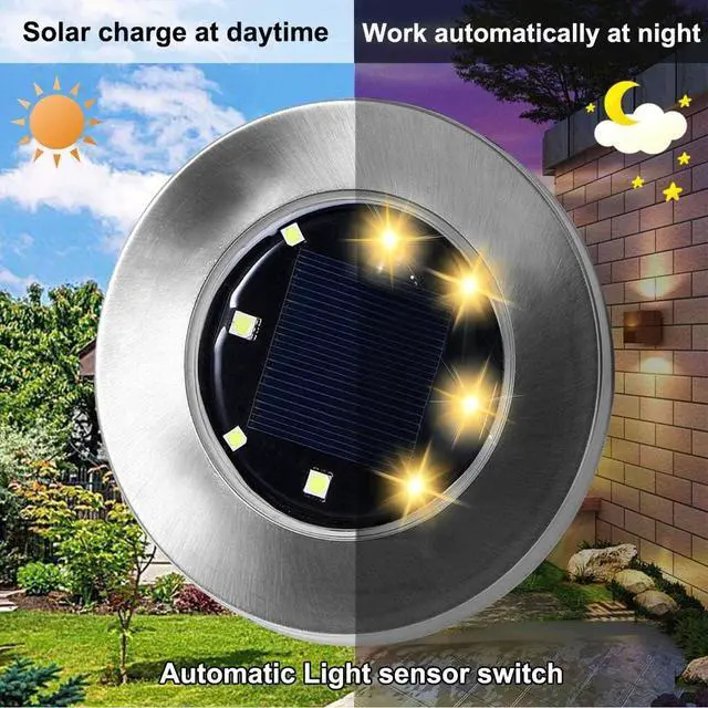 Alt view image 2 of 7 - 4.6 Inch Diameter Solar Ground Lights, Waterproof Solar Garden Lights, Outdoor Garden Waterproof Bright in-Ground Light, Landscape Lighting for Pathway,Yard,Lawn,Patio,Walkway (12 Pack Warm Light)