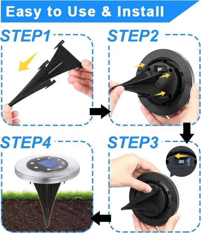 Alt view image 5 of 7 - 4.6 Inch Diameter Solar Ground Lights, Waterproof Solar Garden Lights, Outdoor Garden Waterproof Bright in-Ground Light, Landscape Lighting for Pathway,Yard,Lawn,Patio,Walkway (12 Pack Warm Light)