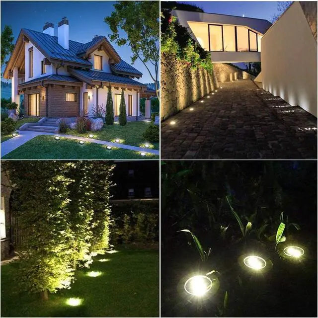 Alt view image 7 of 7 - 4.6 Inch Diameter Solar Ground Lights, Waterproof Solar Garden Lights, Outdoor Garden Waterproof Bright in-Ground Light, Landscape Lighting for Pathway,Yard,Lawn,Patio,Walkway (12 Pack Warm Light)