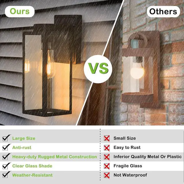Alt view image 2 of 7 - Large Outdoor Wall Light, 16 Inch Outdoor Wall Lantern, Dusk to Dawn Exterior Waterproof Wall Sconce, Anti-Rust Wall Mounted Lighting with Glass Shade, Matte Black Wall Lamp with E26 Socket for Porch