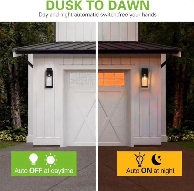 Alt view image 3 of 7 - Large Outdoor Wall Light, 16 Inch Outdoor Wall Lantern, Dusk to Dawn Exterior Waterproof Wall Sconce, Anti-Rust Wall Mounted Lighting with Glass Shade, Matte Black Wall Lamp with E26 Socket for Porch