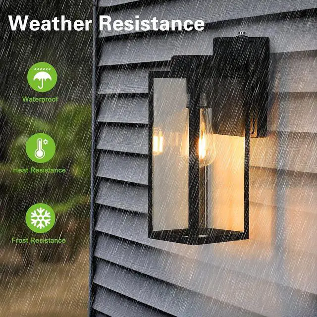 Alt view image 5 of 7 - Large Outdoor Wall Light, 16 Inch Outdoor Wall Lantern, Dusk to Dawn Exterior Waterproof Wall Sconce, Anti-Rust Wall Mounted Lighting with Glass Shade, Matte Black Wall Lamp with E26 Socket for Porch
