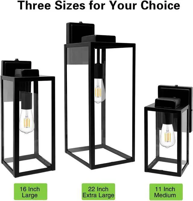 Alt view image 6 of 7 - Large Outdoor Wall Light, 16 Inch Outdoor Wall Lantern, Dusk to Dawn Exterior Waterproof Wall Sconce, Anti-Rust Wall Mounted Lighting with Glass Shade, Matte Black Wall Lamp with E26 Socket for Porch