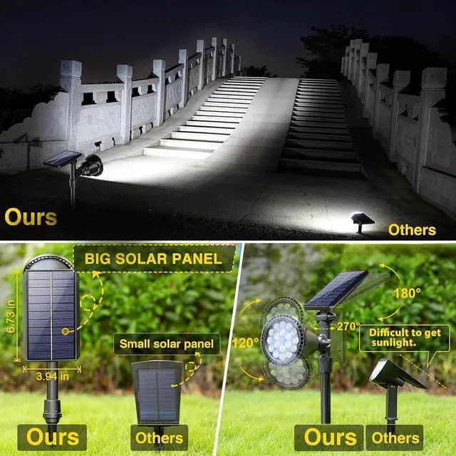 Alt view image 3 of 7 - ROSHWEY Solar Spot Lights Outdoor - 600LM Spotlights Waterproof Outside Flood Lighting for Driveway Backyard Patio Garden Landscape Deck Garage (Cool White, 2 Pack)
