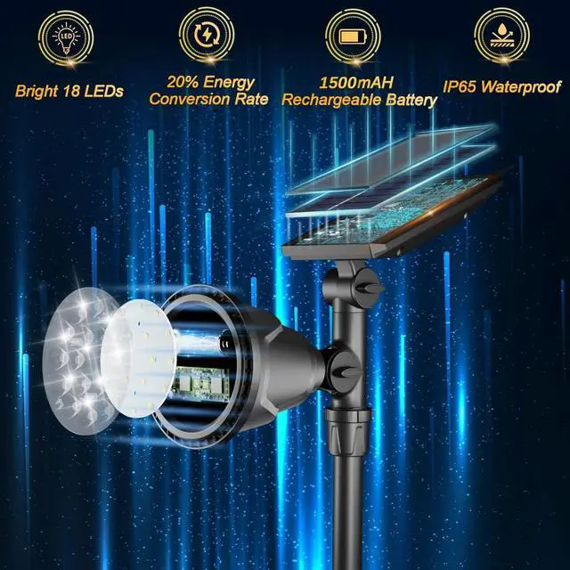 Alt view image 5 of 7 - ROSHWEY Solar Spot Lights Outdoor - 600LM Spotlights Waterproof Outside Flood Lighting for Driveway Backyard Patio Garden Landscape Deck Garage (Cool White, 2 Pack)