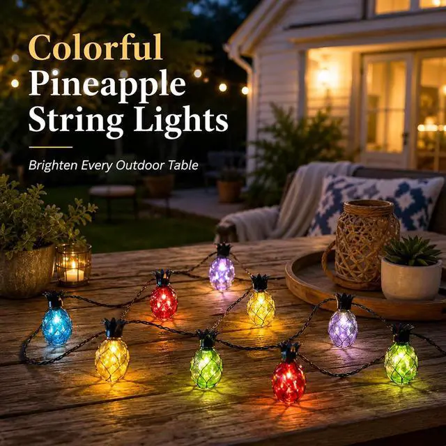 Alt view image 2 of 7 - Vigdur Pineapple String Lights - Outdoor Patio Lights Plug in with 10 Pineapple Bulbs Connectable, Indoor String Light for Bedroom Bistro Tiki Decor(10FT