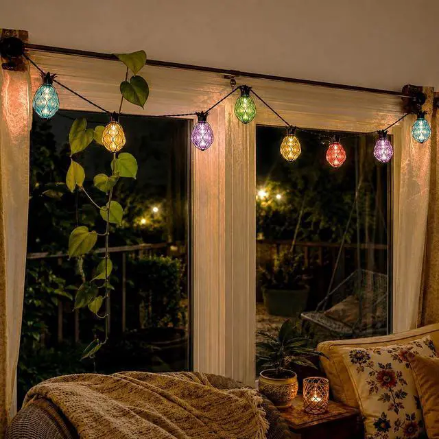 Alt view image 3 of 7 - Vigdur Pineapple String Lights - Outdoor Patio Lights Plug in with 10 Pineapple Bulbs Connectable, Indoor String Light for Bedroom Bistro Tiki Decor(10FT