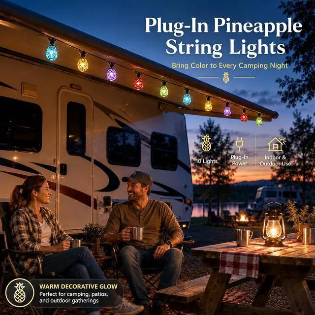 Alt view image 6 of 7 - Vigdur Pineapple String Lights - Outdoor Patio Lights Plug in with 10 Pineapple Bulbs Connectable, Indoor String Light for Bedroom Bistro Tiki Decor(10FT