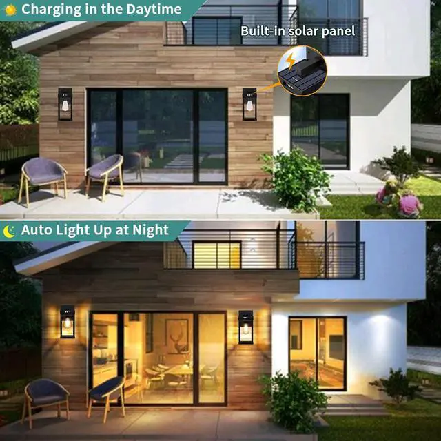 Alt view image 2 of 6 - AEQ Solar Wall Lights Outdoor, Solar Wall Sconce with 3 Lighting Modes & Motion Sensor, Waterproof Porch Light with Clear Panel for Garage Porch Yard Front Door 5.8 x 5.8 x 13.58 in