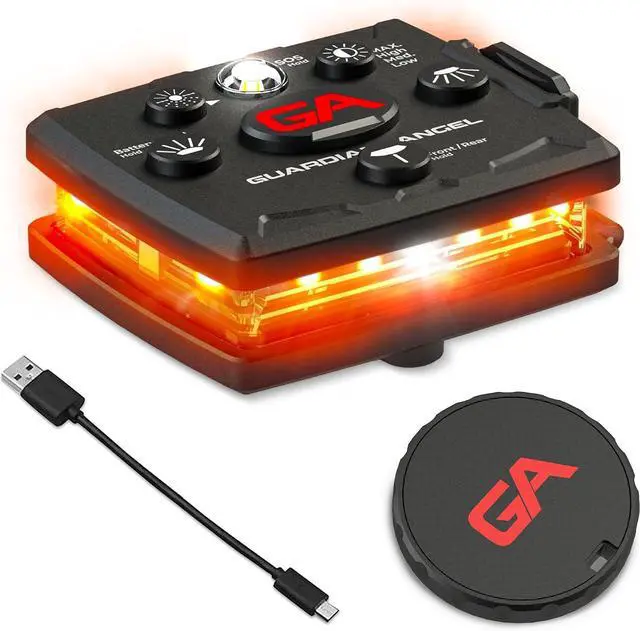 Main image of Guardian Angel Micro Series Safety Lights, Beacon Device (Orange Front & Orange Rear) | Rechargeable, Magnetic, Hands-Free Wearable LED Light for Dog Walking, Cycling, Hiking & Camping