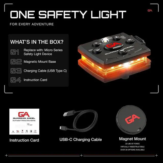Alt view image 4 of 7 - Guardian Angel Micro Series Safety Lights, Beacon Device (Orange Front & Orange Rear) | Rechargeable, Magnetic, Hands-Free Wearable LED Light for Dog Walking, Cycling, Hiking & Camping