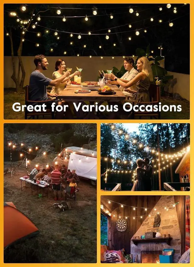 Alt view image 2 of 7 - Brightown Led String Lights Outdoor 55Ft G40 Patio Lights with 52 Led Shatterproof Bulbs(2 Spare), Waterproof Led Globe Hanging Lights for Backyard Porch Bistro Balcony Decor, E12 Socket, 2200K