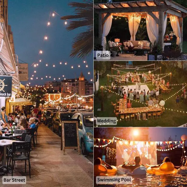 Alt view image 5 of 7 - Brightown Led String Lights Outdoor 55Ft G40 Patio Lights with 52 Led Shatterproof Bulbs(2 Spare), Waterproof Led Globe Hanging Lights for Backyard Porch Bistro Balcony Decor, E12 Socket, 2200K