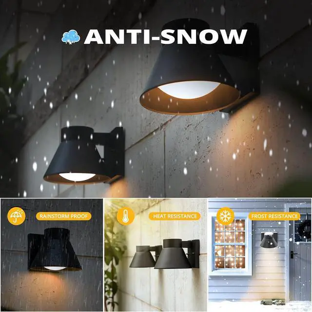 Alt view image 3 of 7 - UME 2 Pack LED Outdoor Wall Light Fixtures, Black Front Porch Lights Wall Mount Lighting, Exterior Waterproof Wall Lantern Light Fixture Anti-Rust Farmhouse Wall Sconce for Patio, Doorway, Garage