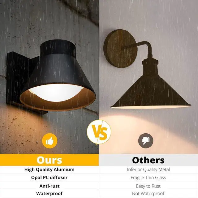 Alt view image 4 of 7 - UME 2 Pack LED Outdoor Wall Light Fixtures, Black Front Porch Lights Wall Mount Lighting, Exterior Waterproof Wall Lantern Light Fixture Anti-Rust Farmhouse Wall Sconce for Patio, Doorway, Garage