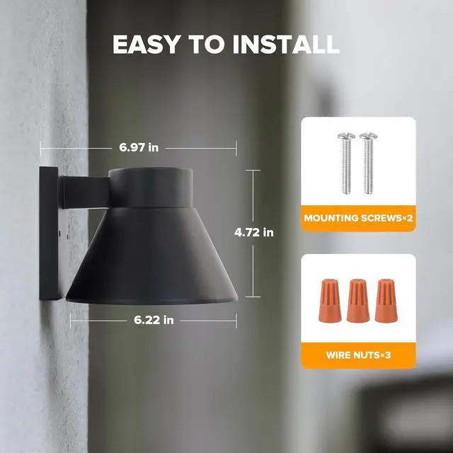 Alt view image 5 of 7 - UME 2 Pack LED Outdoor Wall Light Fixtures, Black Front Porch Lights Wall Mount Lighting, Exterior Waterproof Wall Lantern Light Fixture Anti-Rust Farmhouse Wall Sconce for Patio, Doorway, Garage