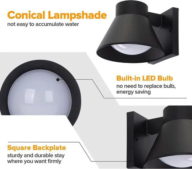 Alt view image 6 of 7 - UME 2 Pack LED Outdoor Wall Light Fixtures, Black Front Porch Lights Wall Mount Lighting, Exterior Waterproof Wall Lantern Light Fixture Anti-Rust Farmhouse Wall Sconce for Patio, Doorway, Garage