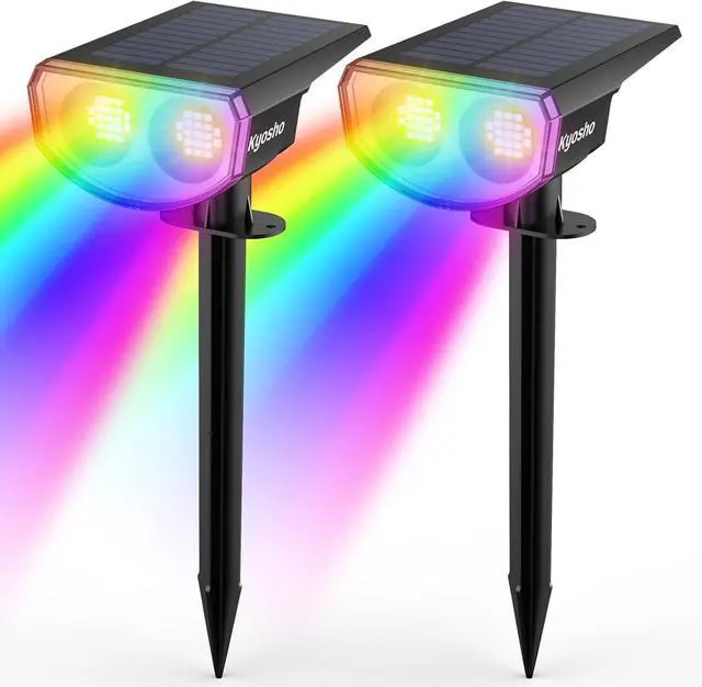 Main image of Kyosho Solar Color Spot Lights Outdoor, 9 Lighting Modes Halloween Christmas Lights, 38 LEDs Color Changing Waterproof RGBW Multicolor Tree Pool Solar Spotlight, 2 Pack
