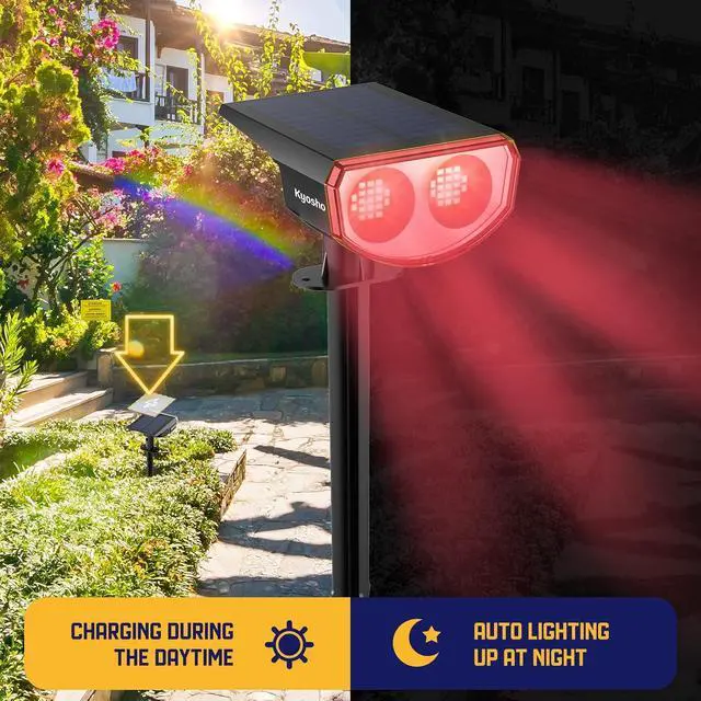 Alt view image 4 of 7 - Kyosho Solar Color Spot Lights Outdoor, 9 Lighting Modes Halloween Christmas Lights, 38 LEDs Color Changing Waterproof RGBW Multicolor Tree Pool Solar Spotlight, 2 Pack