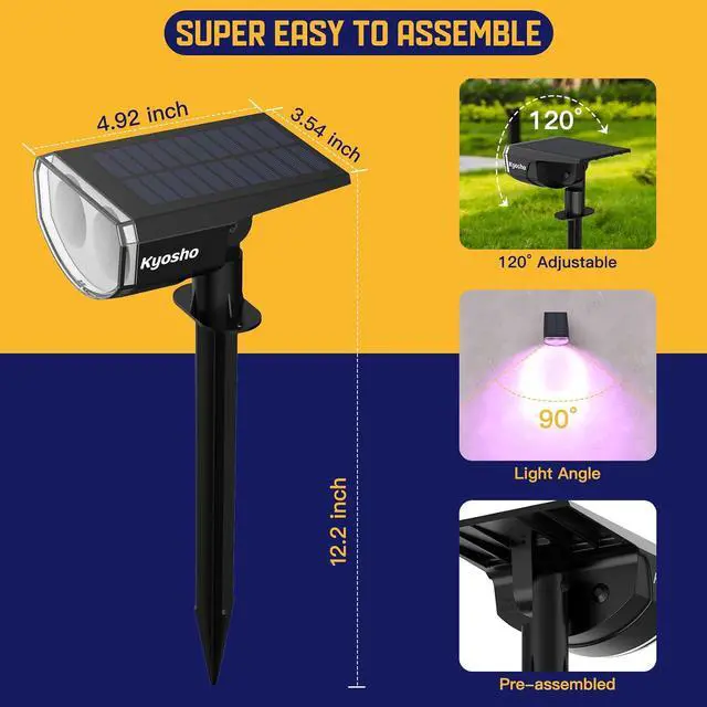 Alt view image 6 of 7 - Kyosho Solar Color Spot Lights Outdoor, 9 Lighting Modes Halloween Christmas Lights, 38 LEDs Color Changing Waterproof RGBW Multicolor Tree Pool Solar Spotlight, 2 Pack