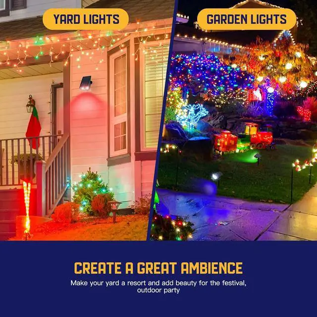 Alt view image 7 of 7 - Kyosho Solar Color Spot Lights Outdoor, 9 Lighting Modes Halloween Christmas Lights, 38 LEDs Color Changing Waterproof RGBW Multicolor Tree Pool Solar Spotlight, 2 Pack
