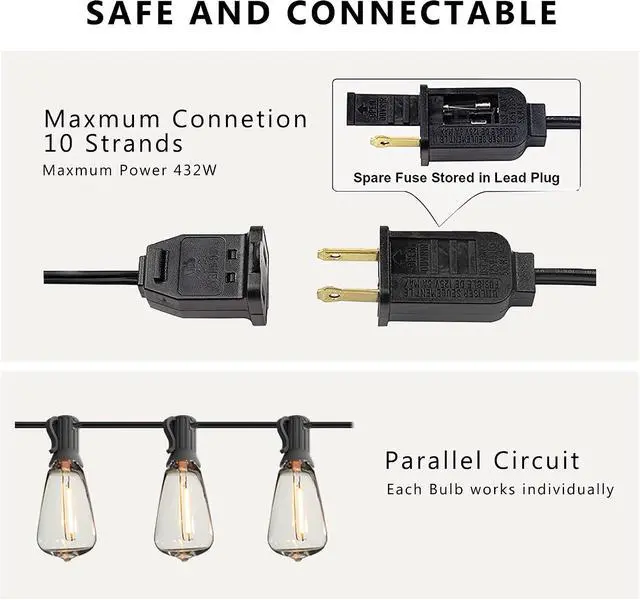 Alt view image 3 of 7 - DAMAING Outdoor String Lights 150 FT Patio Lights String with 75 Dimmable ST38 Plastic LED Bulbs,Vintage Shatterproof Edison String Lights Waterproof for Bistro Balcony Backyard and Gazobos.