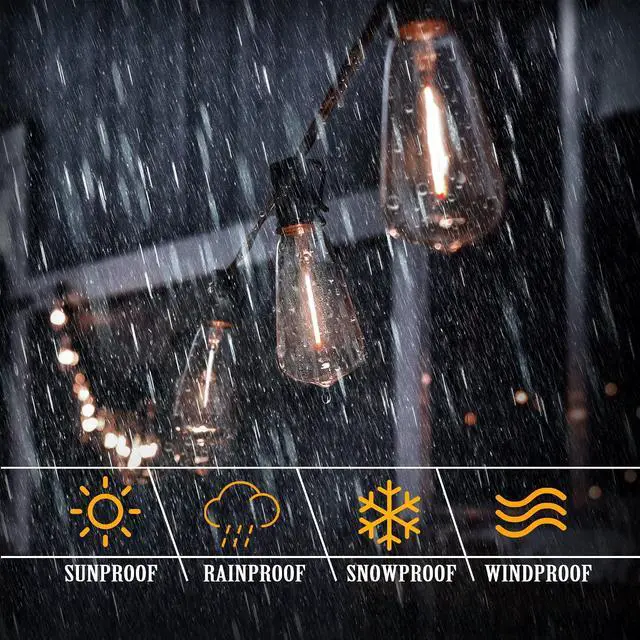 Alt view image 5 of 7 - DAMAING Outdoor String Lights 150 FT Patio Lights String with 75 Dimmable ST38 Plastic LED Bulbs,Vintage Shatterproof Edison String Lights Waterproof for Bistro Balcony Backyard and Gazobos.