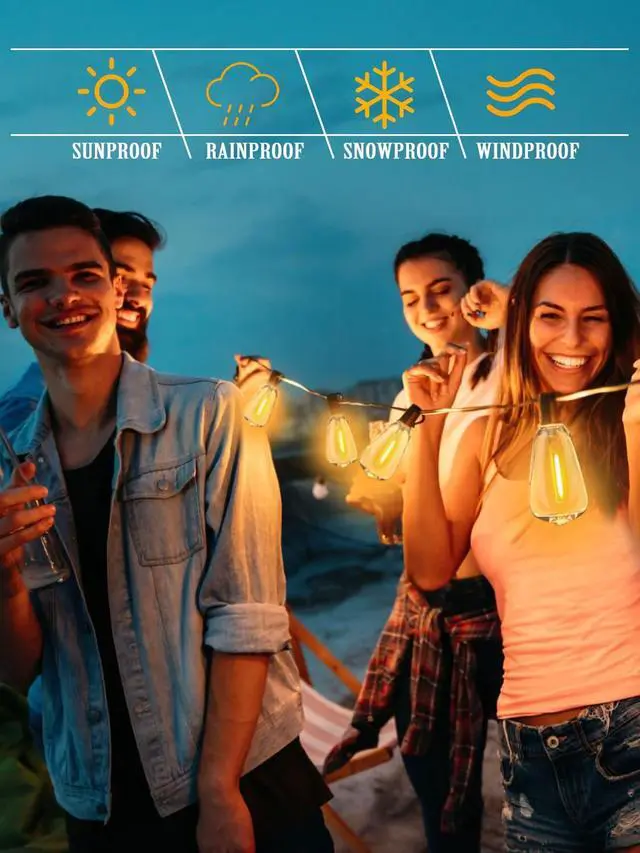 Alt view image 2 of 7 - DAMAING Outdoor String Lights Weatherproof 400FT shatterproof connectable Patio Lights for Outside 4 Pack x 100FT with 208 Vintage dimmable LED Edison Bulbs,Hanging Lights for Garden,Balcony