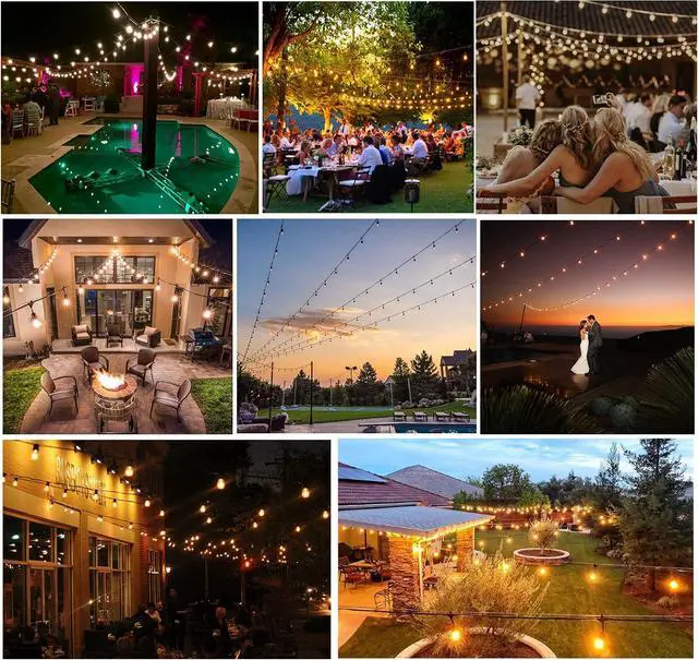Alt view image 7 of 7 - DAMAING Outdoor String Lights 150 FT Patio Lights String with 75 Dimmable ST38 Plastic LED Bulbs,Vintage Shatterproof Edison String Lights Waterproof for Bistro Balcony Backyard and Gazobos.