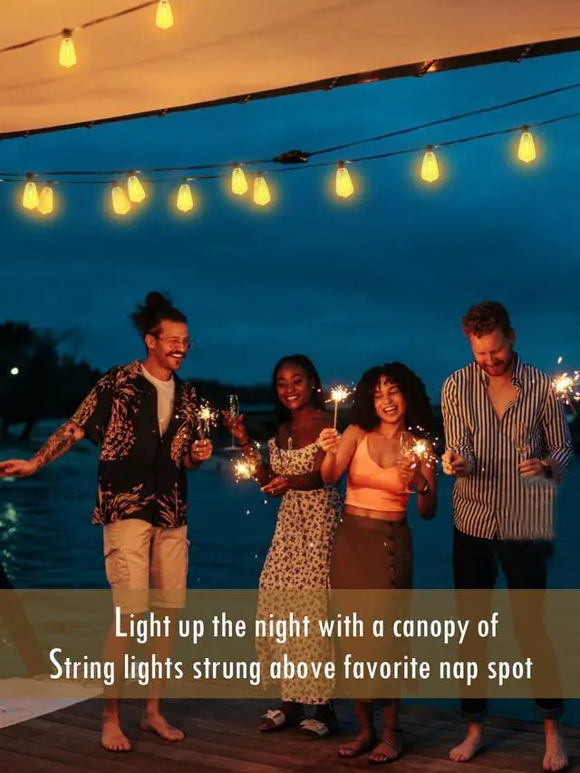 Alt view image 7 of 7 - DAMAING Outdoor String Lights Weatherproof 400FT shatterproof connectable Patio Lights for Outside 4 Pack x 100FT with 208 Vintage dimmable LED Edison Bulbs,Hanging Lights for Garden,Balcony