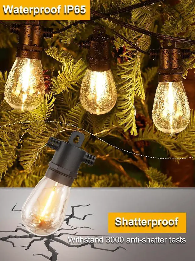 Alt view image 2 of 7 - Svater Outdoor String Lights 100 FT, Patio for Outside with Shatterproof S14 Bulbs, Waterproof LED Hanging Light for Cafe Backyard Bistro Party, Warm White