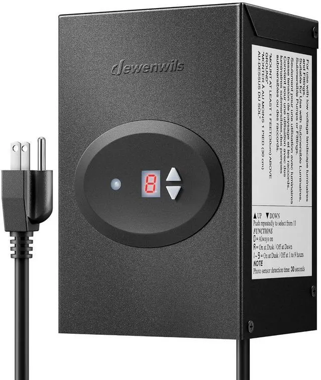 Main image of DEWENWILS 120W Low Voltage Landscape Transformer, Outdoor Transformer with Timer and Photocell Sensor, 120V AC to 12V AC, Weatherproof, for LED Lighting, Spotlight, Pathway Light, ETL Listed