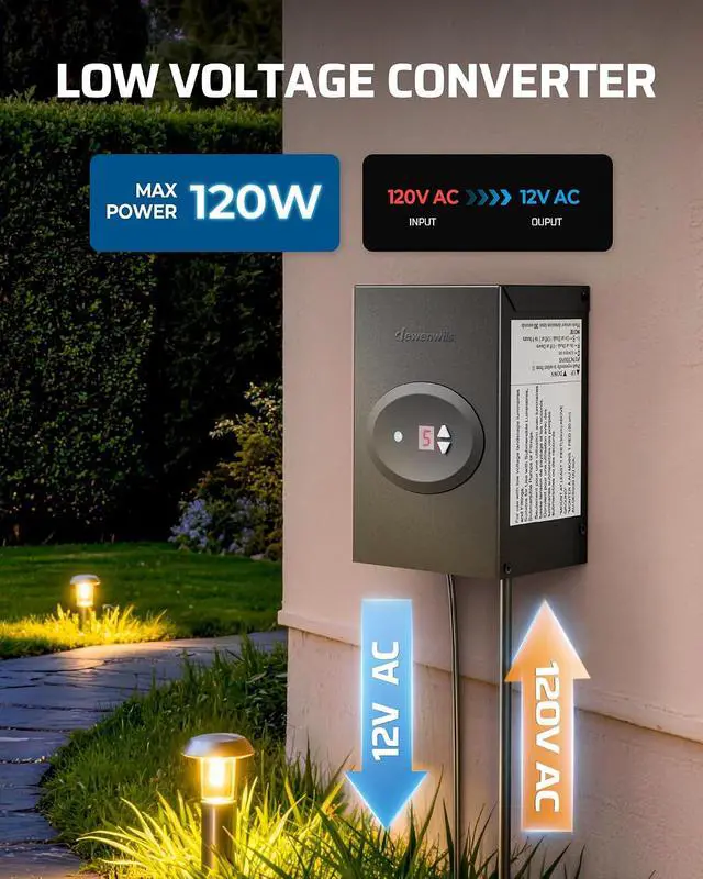 Alt view image 2 of 7 - DEWENWILS 120W Low Voltage Landscape Transformer, Outdoor Transformer with Timer and Photocell Sensor, 120V AC to 12V AC, Weatherproof, for LED Lighting, Spotlight, Pathway Light, ETL Listed