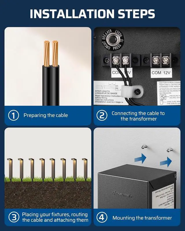 Alt view image 5 of 7 - DEWENWILS 120W Low Voltage Landscape Transformer, Outdoor Transformer with Timer and Photocell Sensor, 120V AC to 12V AC, Weatherproof, for LED Lighting, Spotlight, Pathway Light, ETL Listed