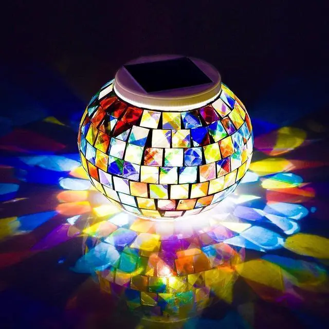 Main image of WSgift Color Changing Solar Powered Glass Mosaic Ball Led Garden Lights, Rechargeable Outdoor Waterproof Solar Night Lights Table Lamps for Decorations, Ideal Gifts
