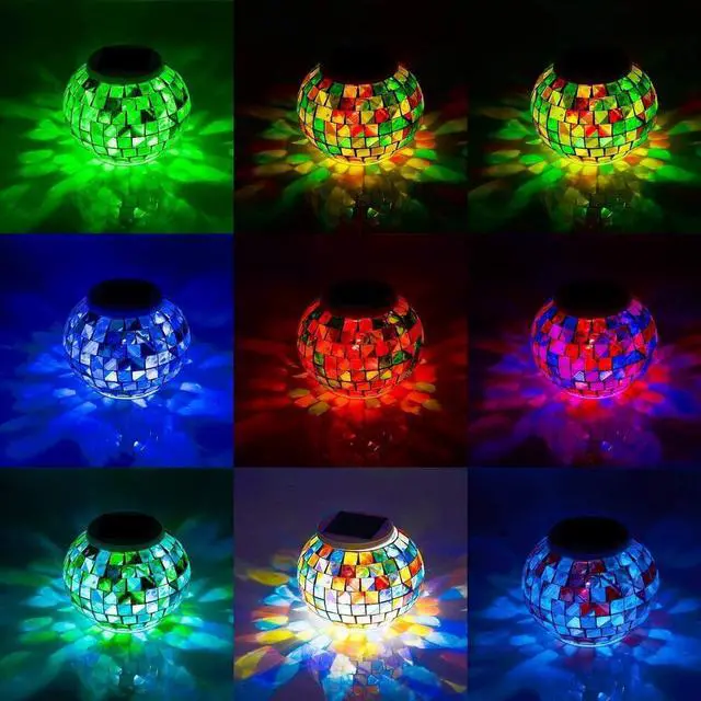 Alt view image 2 of 7 - WSgift Color Changing Solar Powered Glass Mosaic Ball Led Garden Lights, Rechargeable Outdoor Waterproof Solar Night Lights Table Lamps for Decorations, Ideal Gifts